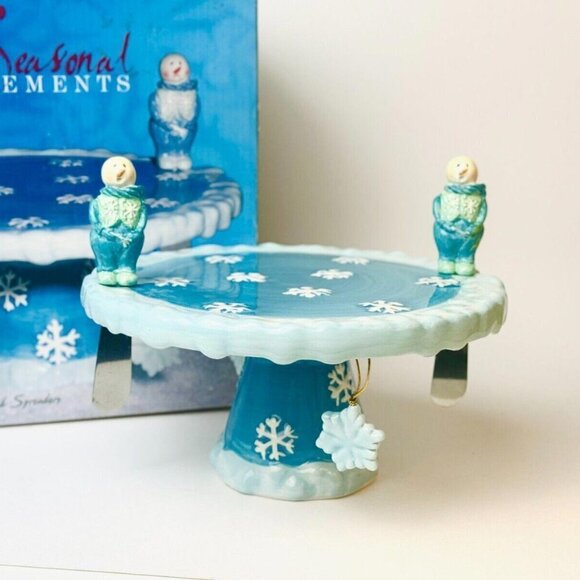 Holiday Snowman Cheese Board 2 Snowman Spreaders Seasonal Elements w/box READ! - Picture 3 of 12